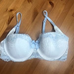 DKNY White & Pale Blue UNderwire Semi-Demi Bra, size 34B